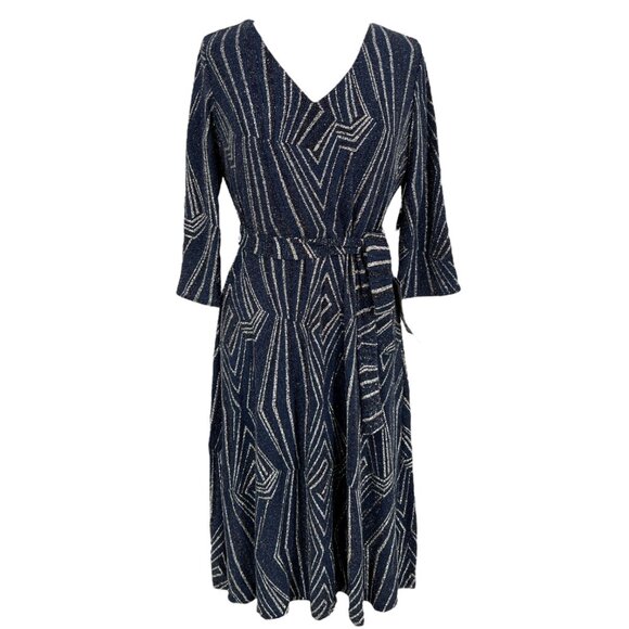 MSK Special Occasion Wedding Party Dress Navy Blue Silver V Neck Size LP NWT - Picture 1 of 13